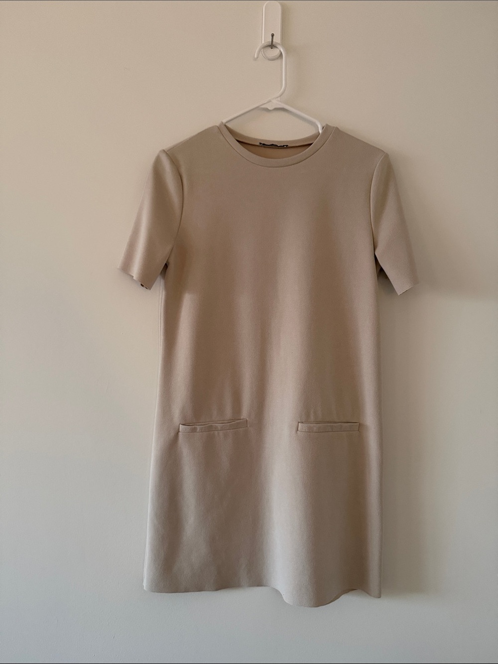Zara Neutral Beige Short-Sleeve Mini Dress